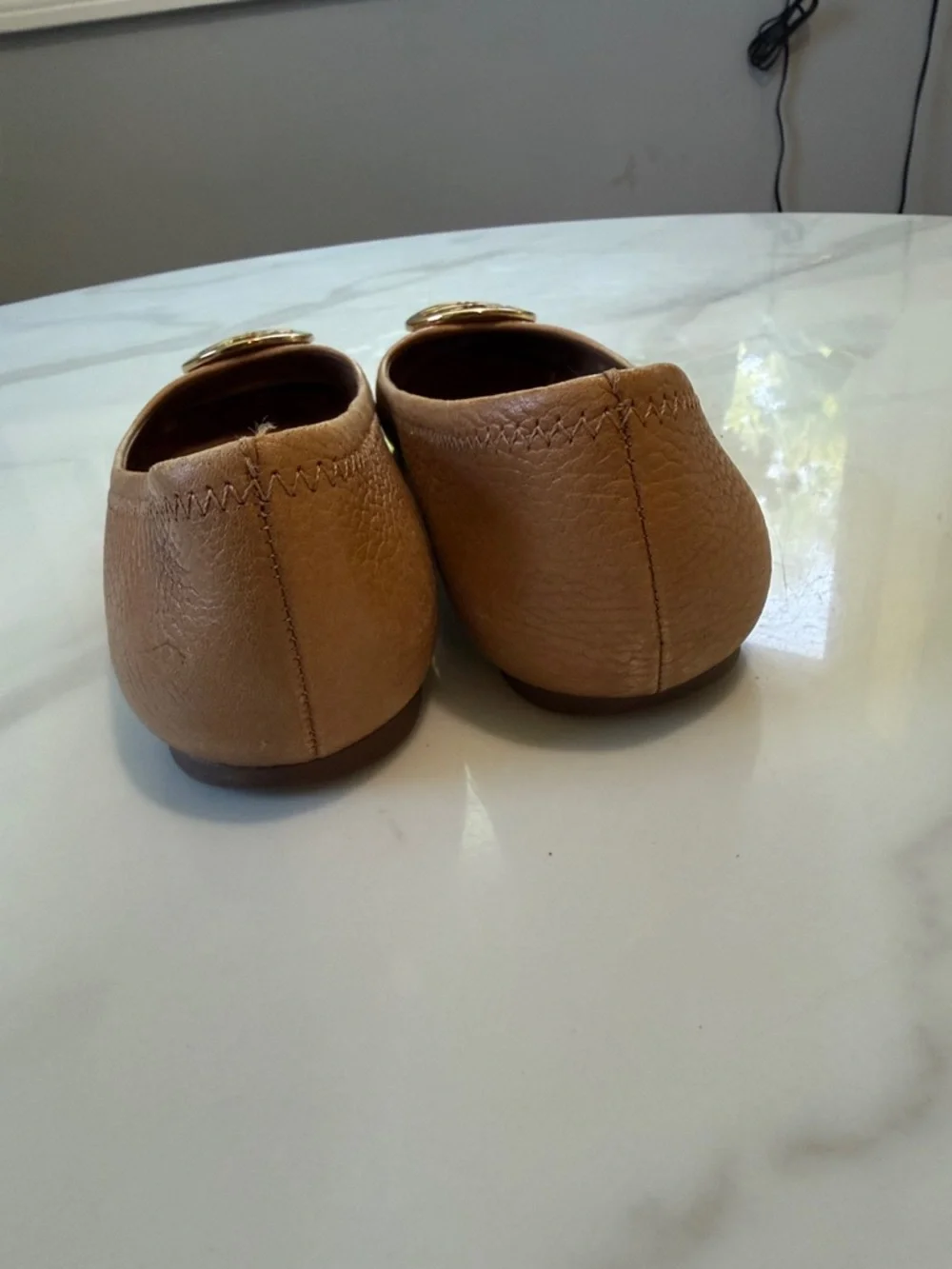 Tory Burch Cognac Leather Logo Ballet Flats